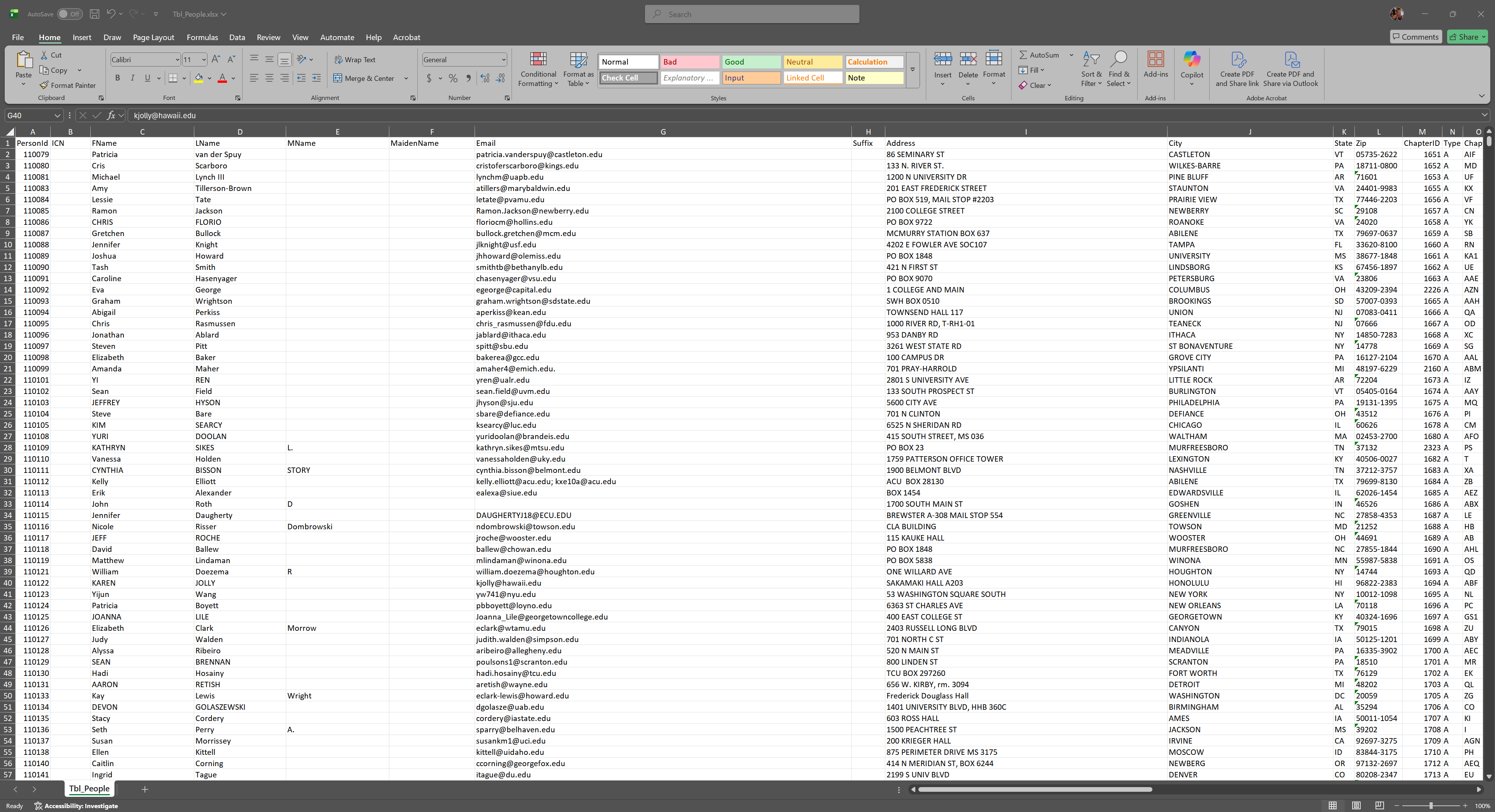 Member Data in Excel